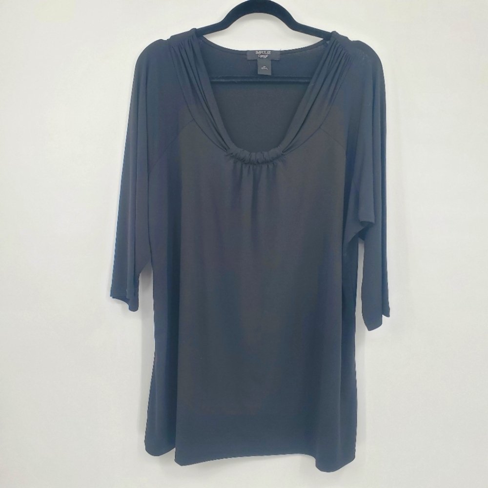 ♤♤ Impulse Black Drape Neck 3/4 Sleeve Top Size 3X